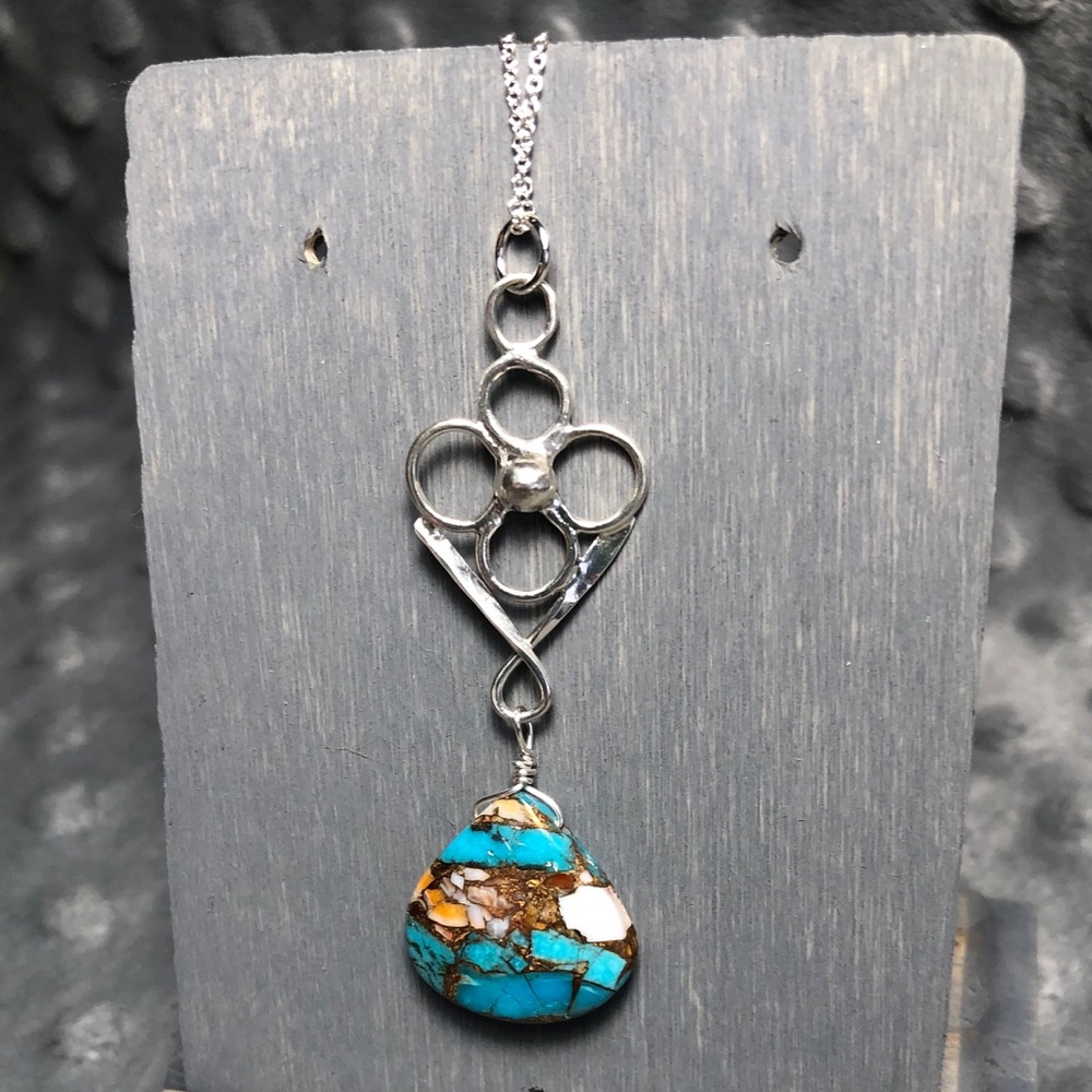 Copper Oyster Turquoise and Silver Necklace